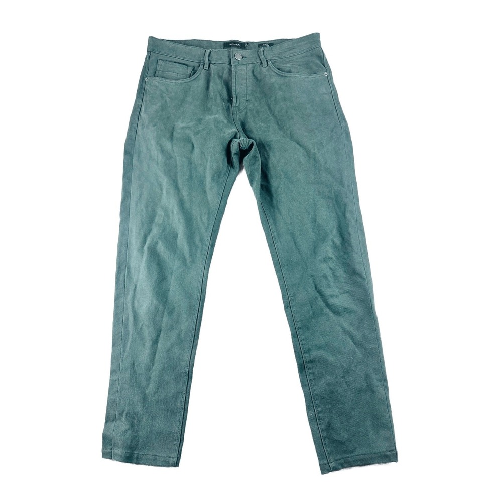 Massimo Dutti Jeans Men 31 Green Slim Fit Cotton Blend 5-Pocket Travel Preppy